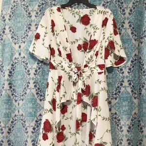 NWT semi sheer white with vibrant red roses (floral) robe type cover all.